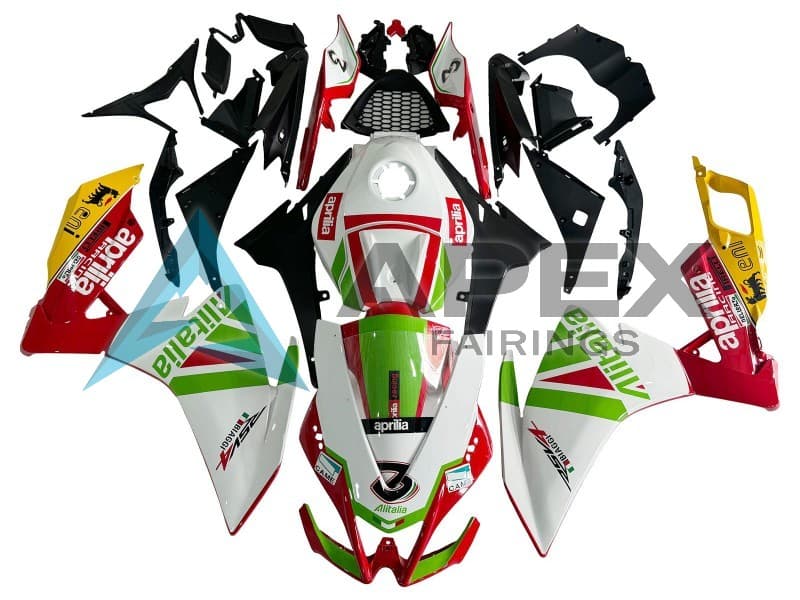 White Red Green Yellow Alitalia - Aprilia RS4 50 / RS50 (2011-2017) ABS Fairings — Style FE36 | Apex Fairings