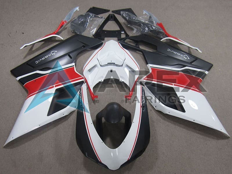 White Red Matte Black Marvic - Ducati 1198 (2009-2011) ABS Fairings | Apex Fairings