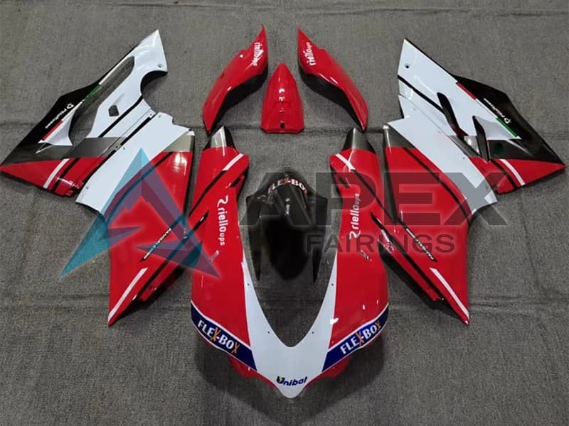 White Red Glossy Black Unibat Flex-Box - Ducati 1299 Panigale (2015-2018) ABS Fairings — Style FE25 | Apex Fairings