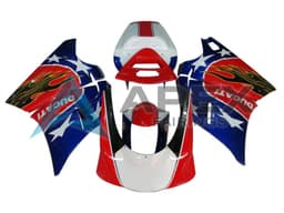 White Red Blue Glossy Black Flame - Ducati 748 (1994-2002) ABS Fairings | Apex Fairings — view 1