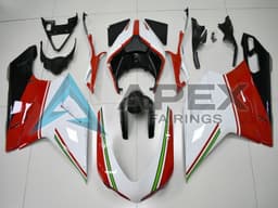 White Red Green Glossy Black - Ducati 848 (2007-2014) ABS Fairings — Style FE90 | Apex Fairings — view 1