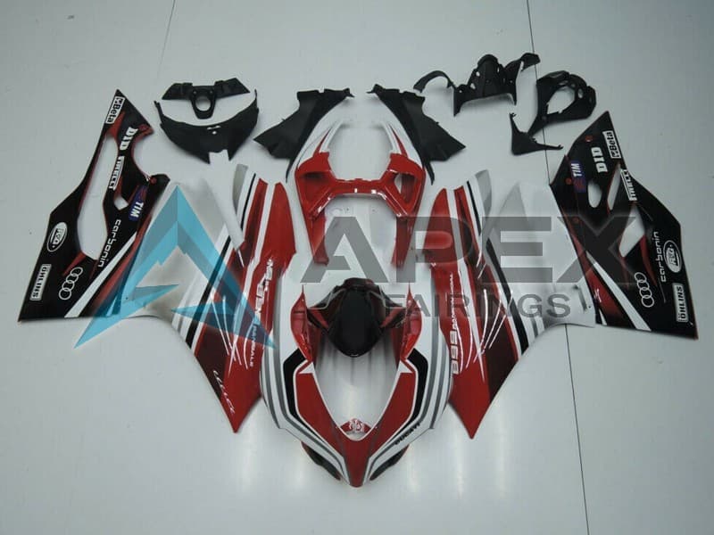 White Red Glossy Black - Ducati 899 Panigale (2013-2015) ABS Fairings — Style FE23 | Apex Fairings