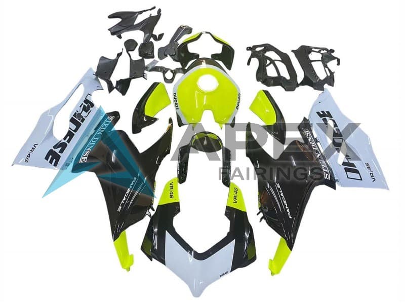 White Lime Green Glossy Black Stein Dinse VR 46 - Ducati Panigale V2 (2020-2024) ABS Fairings | Apex Fairings