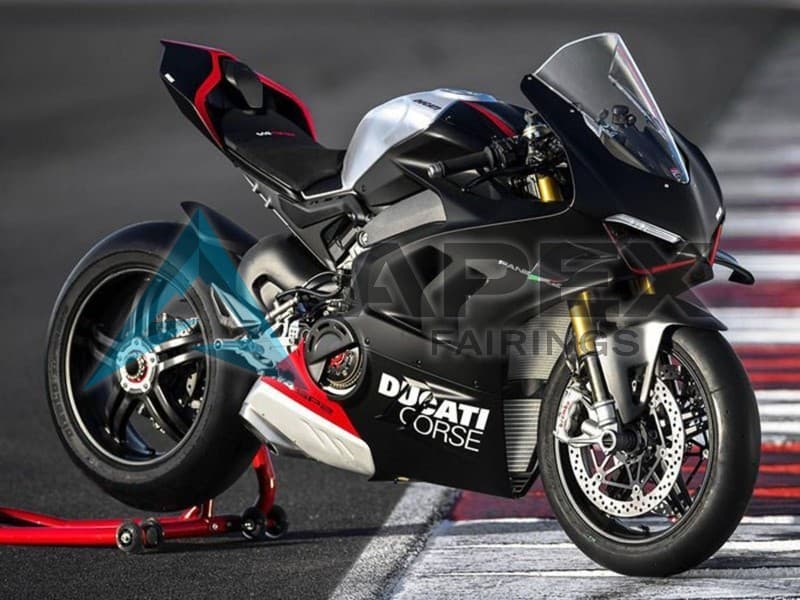 Matte Black Silver Red - Ducati Panigale V4 (2022-2024) ABS Fairings | Apex Fairings