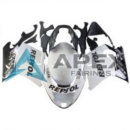 Black & White with Repsol Racing / Michelin / NGK SPARK PLUGS / RK TAKASAGO CHAIN / BREMBO - Honda CBR1100XX SuperBlackBird (1996-2007) ABS Fairings | Apex Fairings — view 1