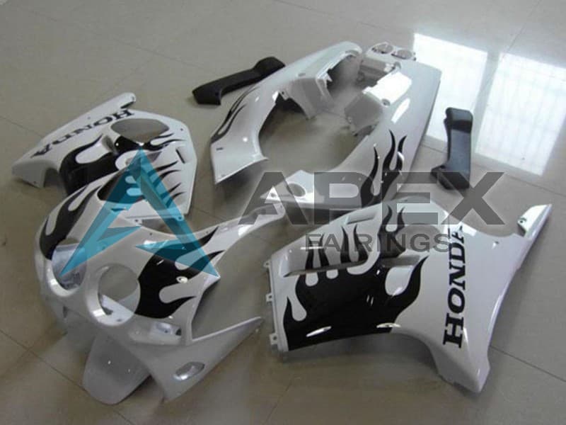 White Glossy Black Flame - Honda CBR250R MC19 (1988-1989) ABS Fairings | Apex Fairings