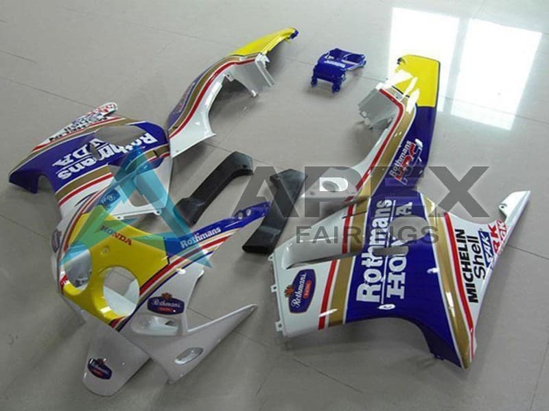 White Yellow Blue Rothmans - Honda CBR250R MC19 (1988-1989) ABS Fairings | Apex Fairings