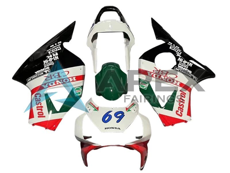 White Red Green Glossy Black Castrol - Honda CBR900RR CBR954RR SC50 (2002-2003) ABS Fairings | Apex Fairings