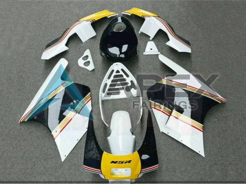 White Yellow Gold Glossy Black - Honda NSR250R MC28 (1988-1989) ABS Fairings | Apex Fairings