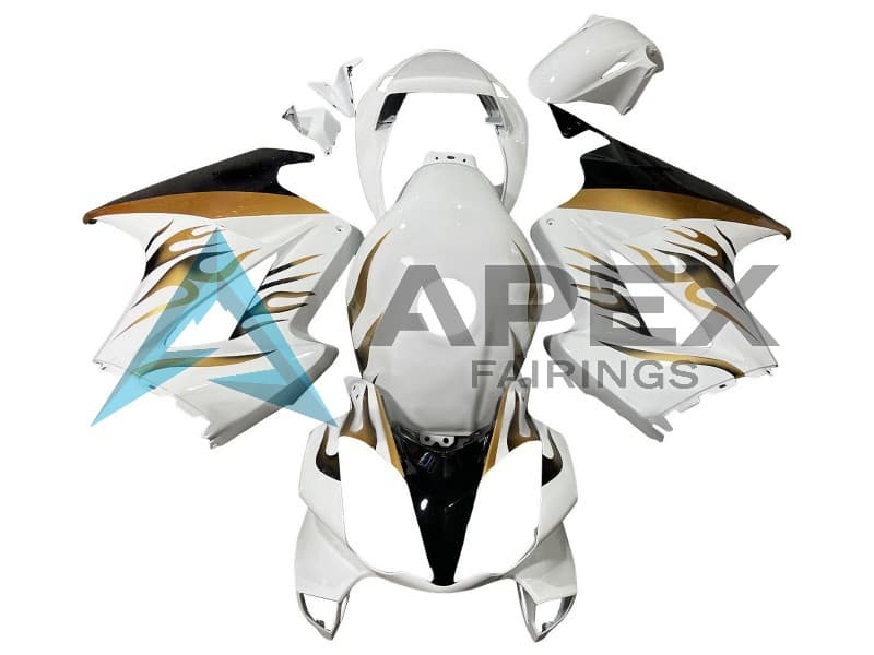 White Gold Flame - Honda VFR800 Interceptor RC46 (2002-2016) ABS Fairings — Style FE67 | Apex Fairings