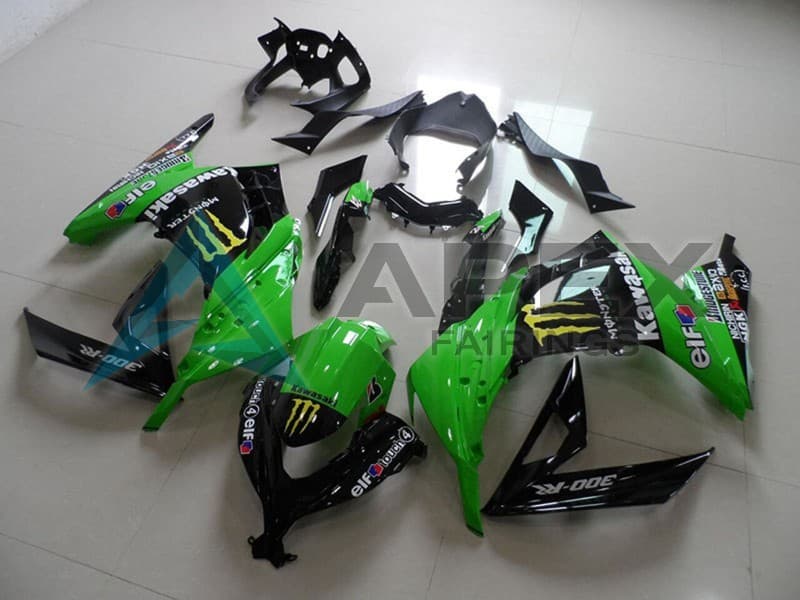 Green Glossy Black Yellow Elf Touch4 Monster - Kawasaki Ninja300 / EX300 / ZX-300R (2013-2018) ABS Fairings | Apex Fairings