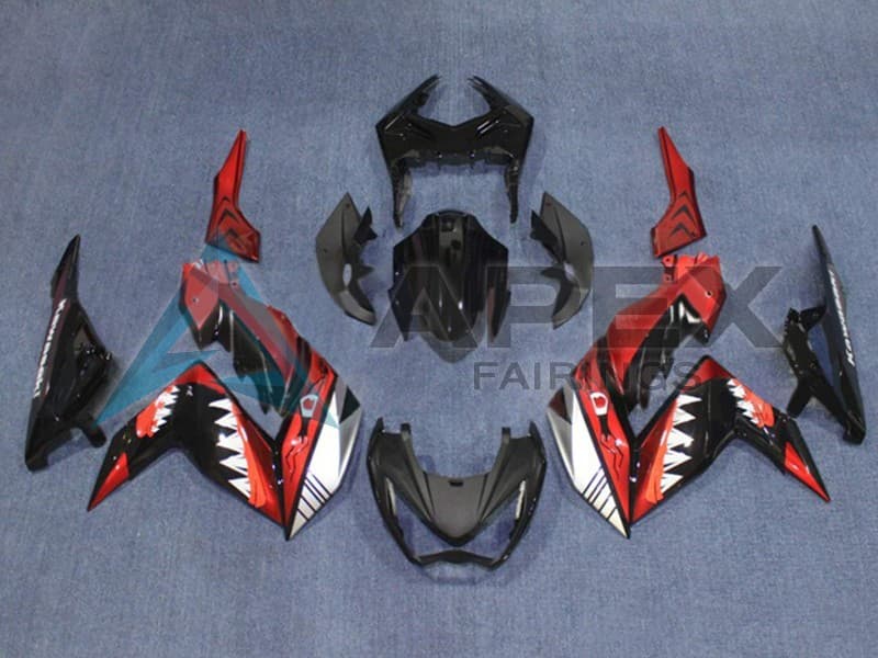 Red White Glossy Black Shark - Kawasaki Z250 / Z300 (2015-2016) ABS Fairings | Apex Fairings