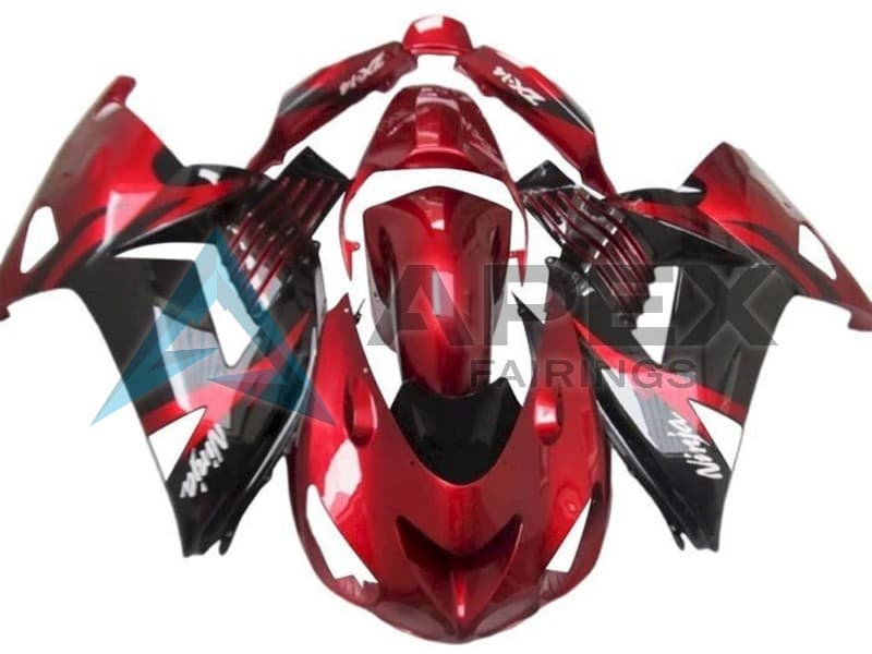 Red Glossy Black White - Kawasaki ZX-14R (2012-2026) ABS Fairings — Style FE44 | Apex Fairings