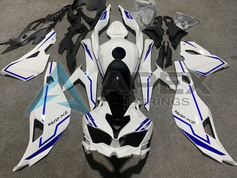 White Blue Stripe - Kawasaki ZX-25R / ZX-4R / ZX-4RR (2019-2025) ABS Fairings | Apex Fairings