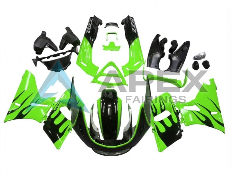 Green Glossy Black Flame - Kawasaki ZZR400 (1993-2007) ABS Fairings | Apex Fairings