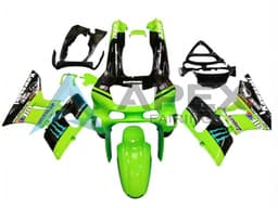 Green Glossy Black Blue Monster Elf Touch4 Bridgestone - Kawasaki ZZR600 (1998-2003) ABS Fairings | Apex Fairings — view 1