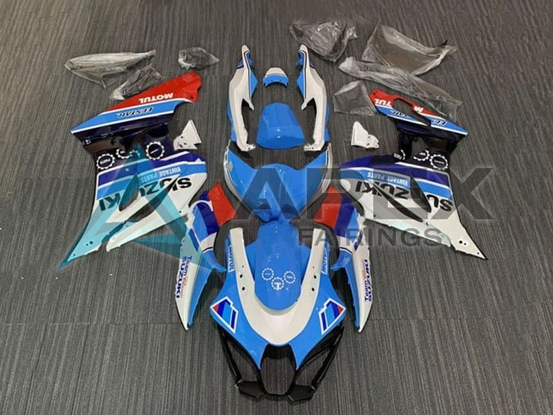 White Blue Stripe Red Motul - Suzuki GSX-R1000 (2017-2026) ABS Fairings | Apex Fairings
