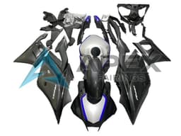 Silver Blue Black Carbon Fiber Style - Yamaha R3 / R25 / YZF-R3 / YZF-R25 (2022-2024) ABS Fairings — Style FE65 | Apex Fairings — view 1